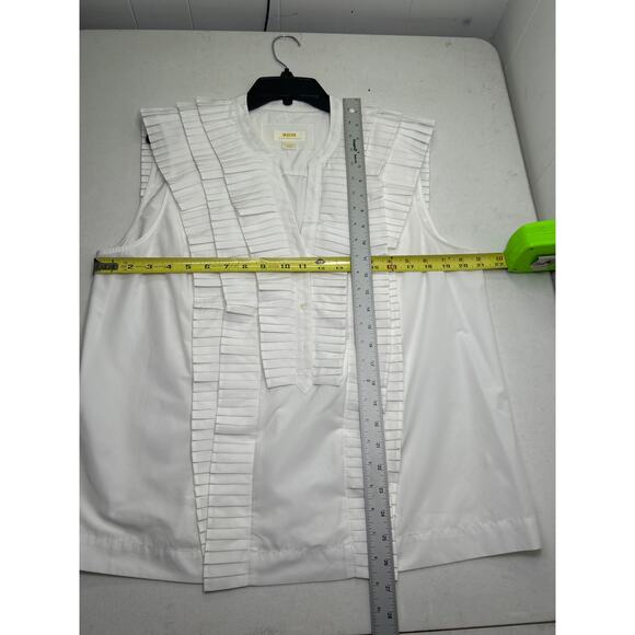 Maeve by Anthropologie Sleeveless Ruffled Tuxedo Blouse in White Size XL NWOT - Picture 8 of 9